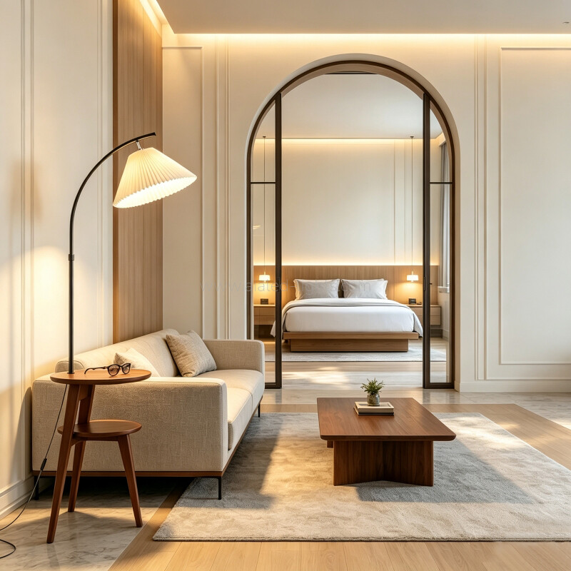 E27 Wooden Arc Floor Lamp With Side Table Reading Standing Lamp Height Adjustable 