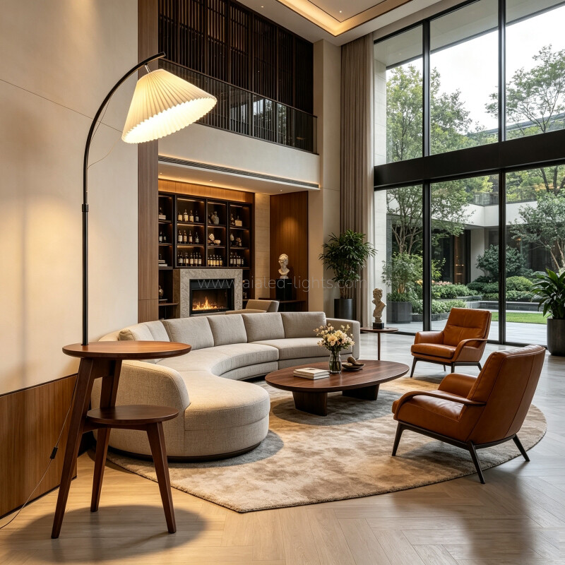 E27 Wooden Arc Floor Lamp With Side Table Reading Standing Lamp Height Adjustable 