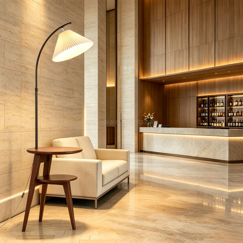 E27 Wooden Arc Floor Lamp With Side Table Reading Standing Lamp Height Adjustable 