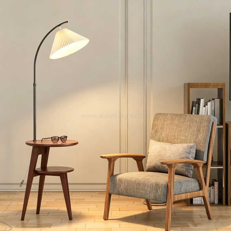 E27 Wooden Arc Floor Lamp With Side Table Reading Standing Lamp Height Adjustable 