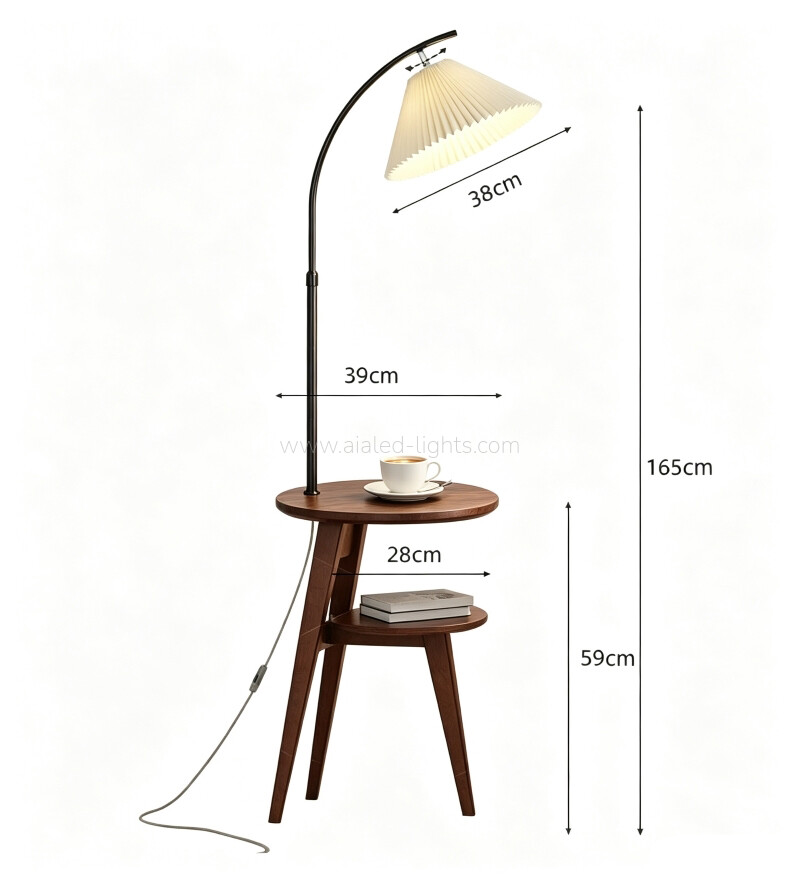 E27 Wooden Arc Floor Lamp With Side Table Reading Standing Lamp Height Adjustable 