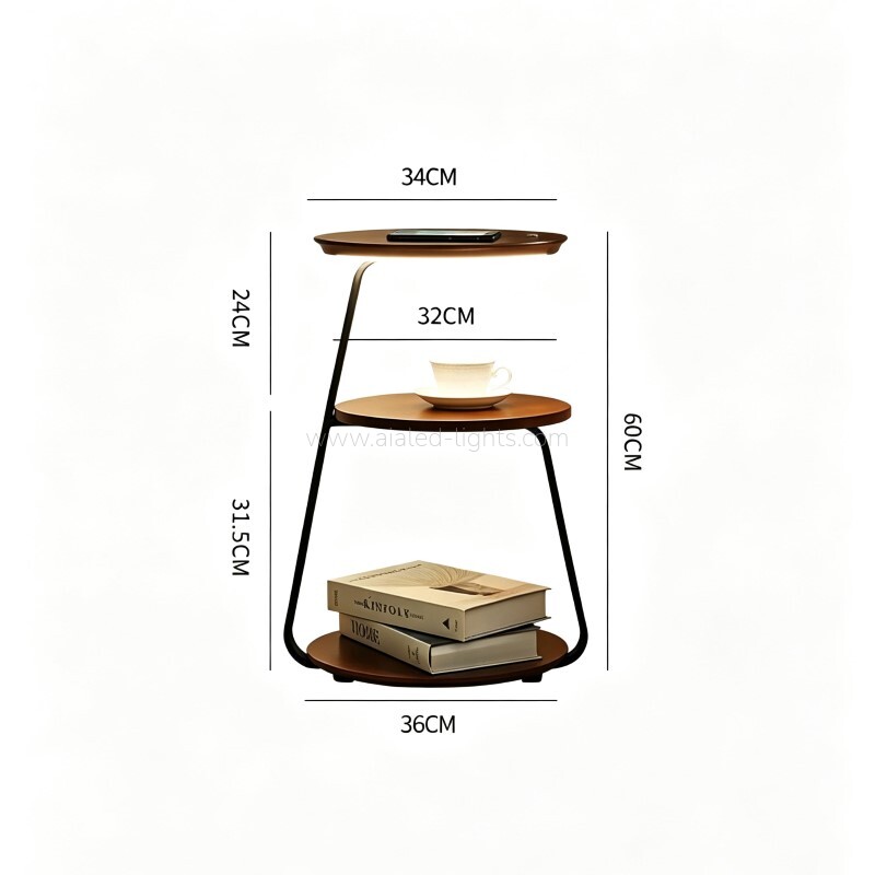 10W LED Floor Lamp with Side Table Multi Tier Storage End Table Floor Light with Wireless Charging for Living Room Bedroom Hotel Club