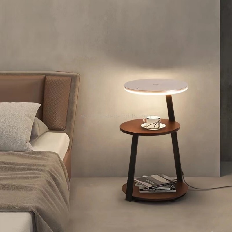 10W LED Floor Lamp with Side Table Multi Tier Storage End Table Floor Light with Wireless Charging for Living Room Bedroom Hotel Club