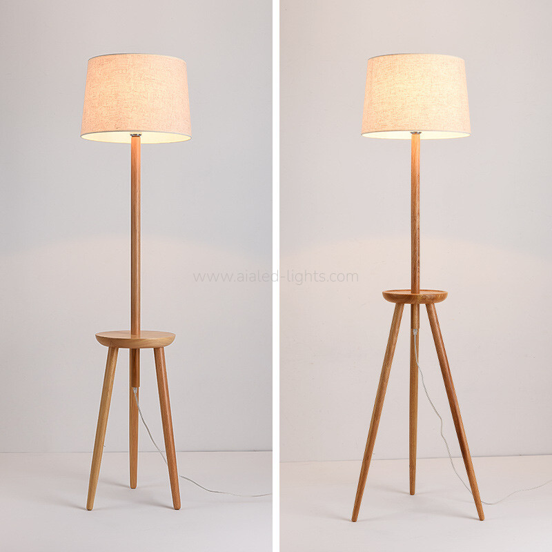Solid wood tripod floor lamp soft fabric lampshade for hotel suite villa living room bedroom home decor