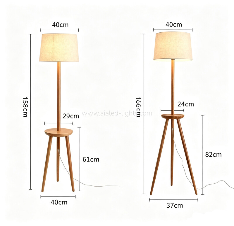 Solid wood tripod floor lamp soft fabric lampshade for hotel suite villa living room bedroom home decor