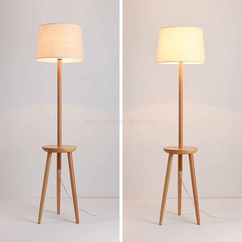 Solid wood tripod floor lamp soft fabric lampshade for hotel suite villa living room bedroom home decor