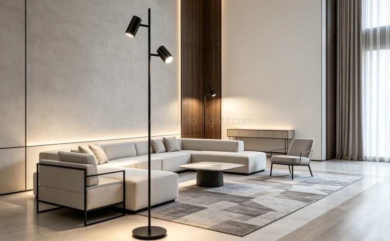 2‑Head Adjustable Spotlight Floor Lamp Modern Metal Standing Lamp for Hotel Decor
