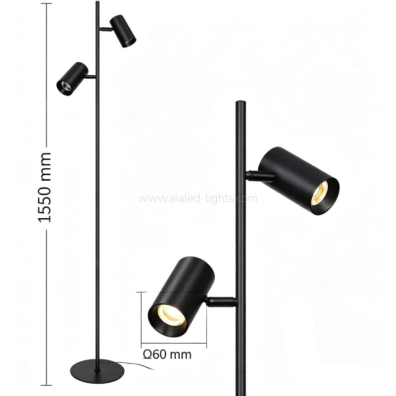 2‑Head Adjustable Spotlight Floor Lamp Modern Metal Standing Lamp for Hotel Decor