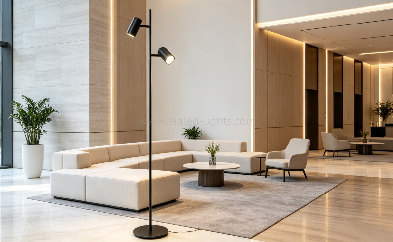 2‑Head Adjustable Spotlight Floor Lamp Modern Metal Standing Lamp for Hotel Decor