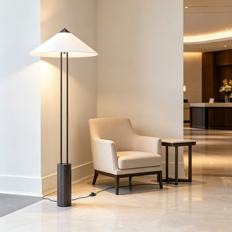 Floor Light Conical Linen Shade Contemporary Floor Lamp E27 Luxury Twin-Stem