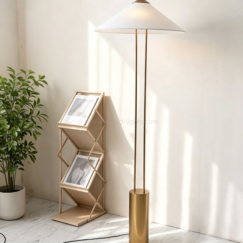Floor Light Conical Linen Shade Contemporary Floor Lamp E27 Luxury Twin-Stem