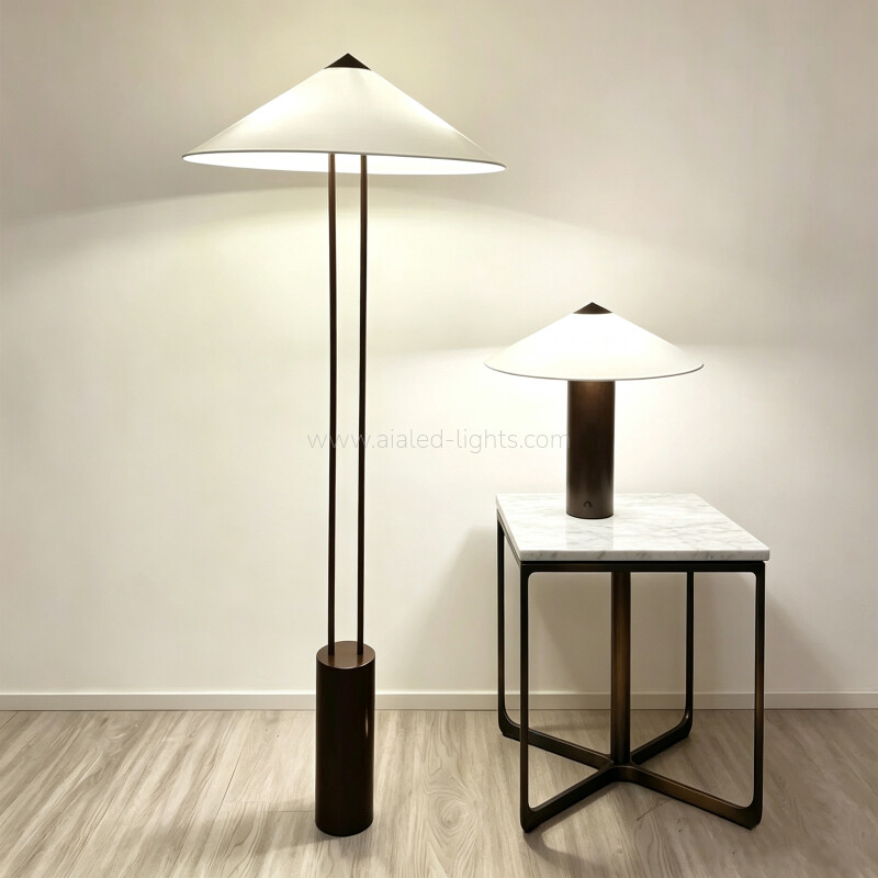 Floor Light Conical Linen Shade Contemporary Floor Lamp E27 Luxury Twin-Stem