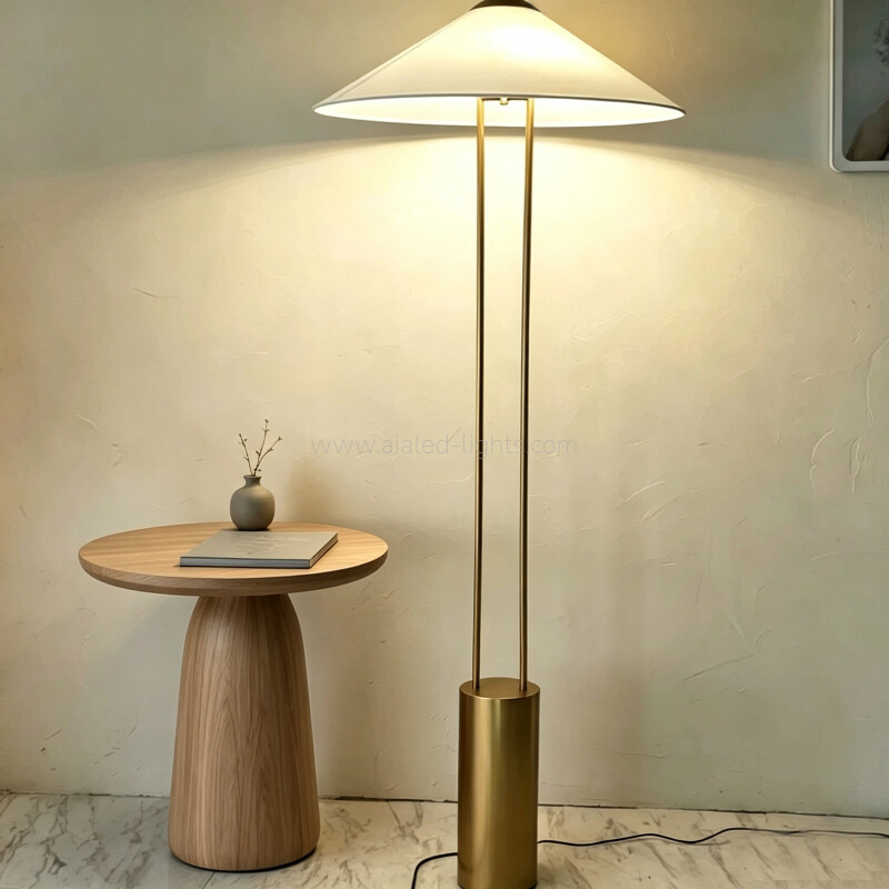 Floor Light Conical Linen Shade Contemporary Floor Lamp E27 Luxury Twin-Stem