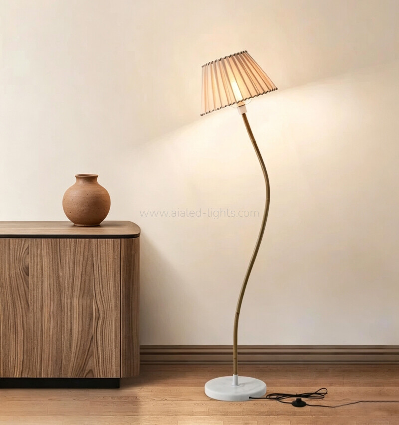 Irregular S Curved Floor Lamp Fabric Shade Marble Base E27 Lamp Holder Mid Century Standing Lamp