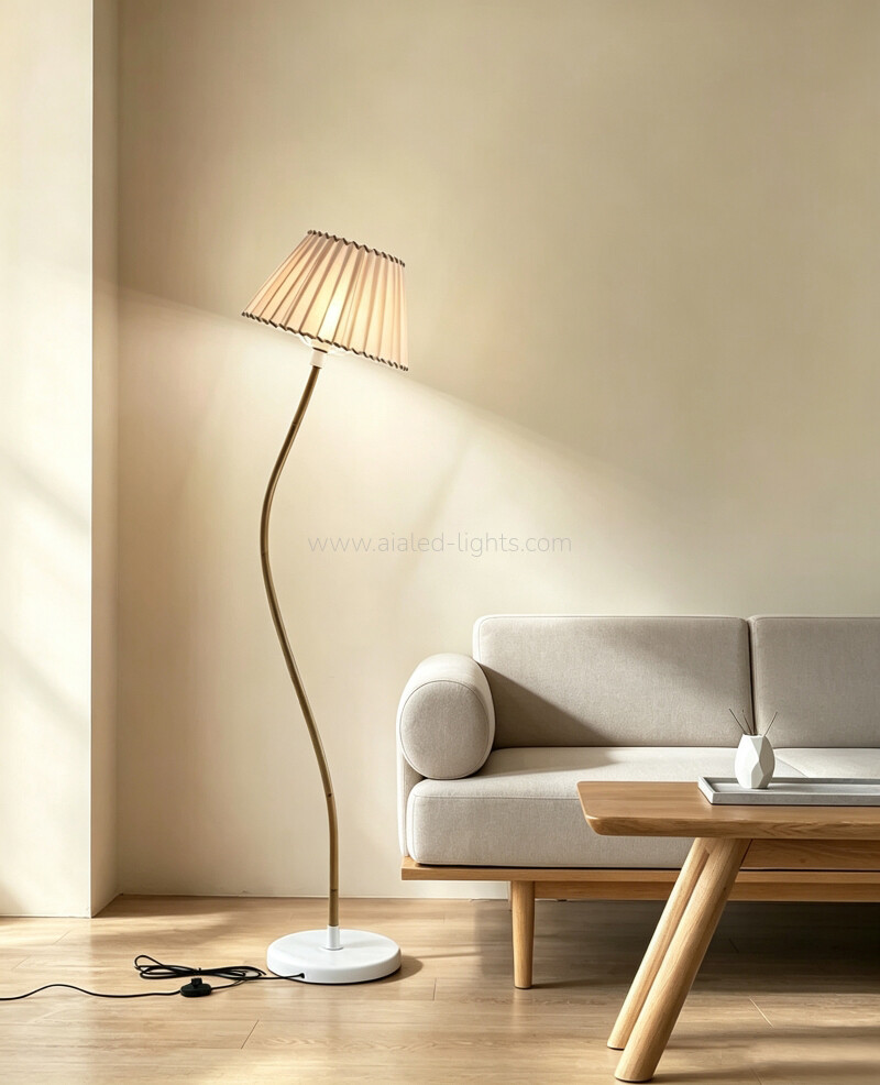 Irregular S Curved Floor Lamp Fabric Shade Marble Base E27 Lamp Holder Mid Century Standing Lamp