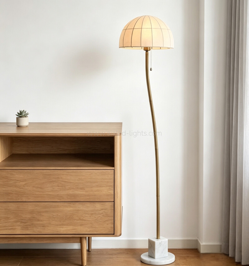 Marble Contemporary Floor Lamp Linen Lampshade for Hotel Villa Bedroom E27