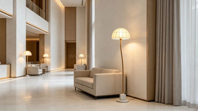 Marble Contemporary Floor Lamp Linen Lampshade for Hotel Villa Bedroom E27