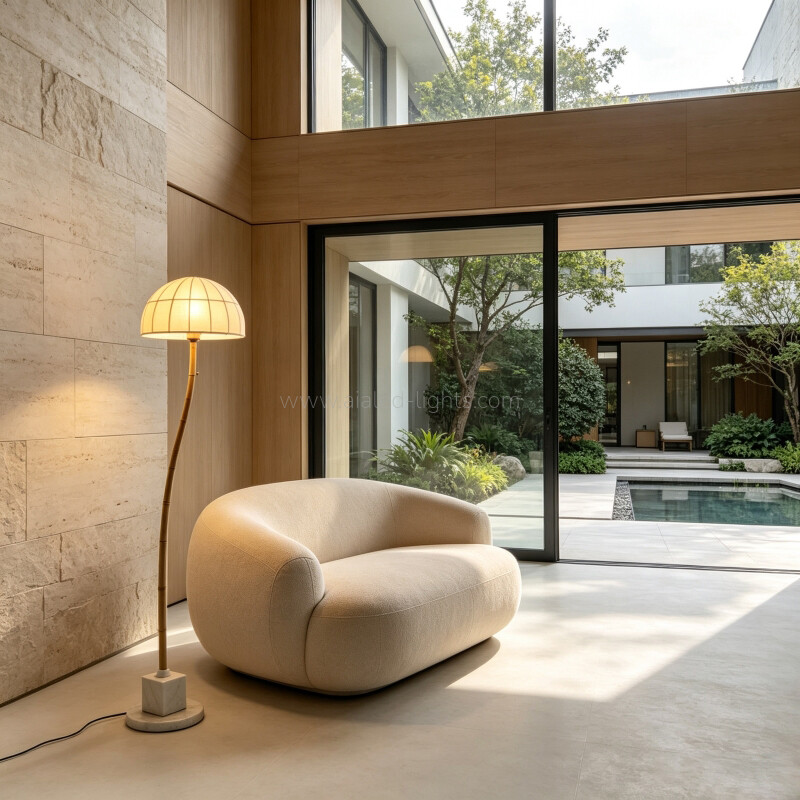 Marble Contemporary Floor Lamp Linen Lampshade for Hotel Villa Bedroom E27