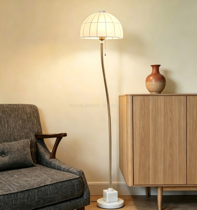 Marble Contemporary Floor Lamp Linen Lampshade for Hotel Villa Bedroom E27