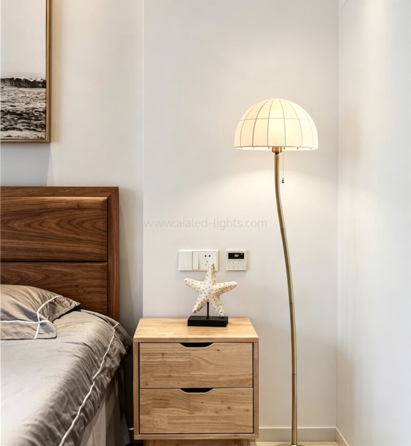 Marble Contemporary Floor Lamp Linen Lampshade for Hotel Villa Bedroom E27
